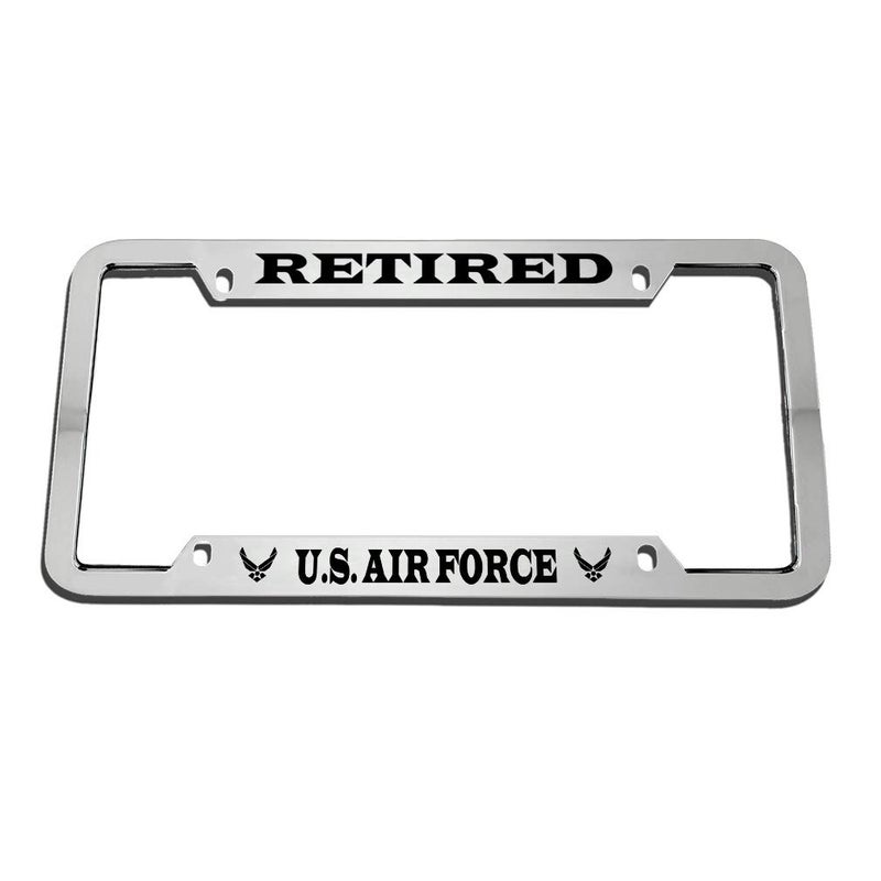 Speedy Pros Us States Air Force Retired Metal Military Zinc Metal License Plate Frame Car Auto Tag Holder Chrome 4 Holes - Image 1